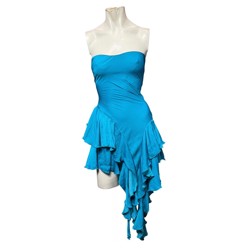 Kimchi Blue Y2K Strapless Ruffle Mini Dress Turquoise Blue XS